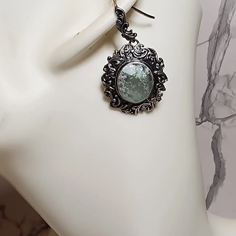 Paz Creations Sterling Silver Roman Glass Made in Israel Earrings